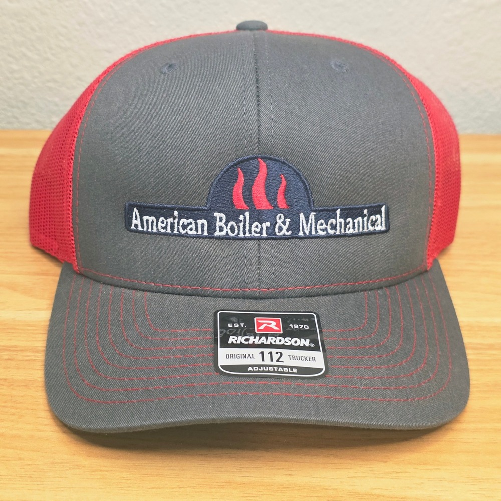 American Boiler & Mechanical Ball Cap Hat Mesh Snapback Grey Red Richardson 112